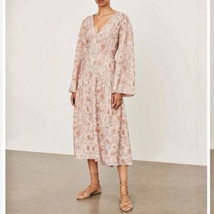 Vince Dahlia Floral Long Sleeve Dress Double V Neck Dress New